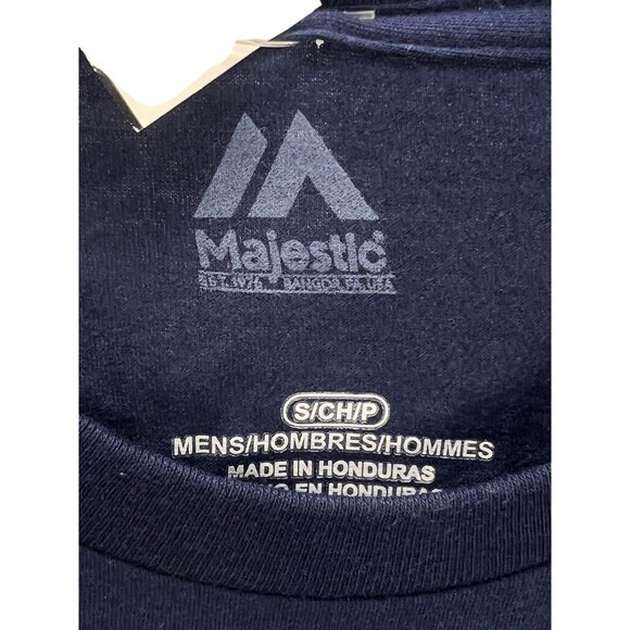 Majestic Mens Navy Blue T-Shirt Sz S Cotton Short Sleeve Crew Neck Casual Tee At - Picture 2 of 5